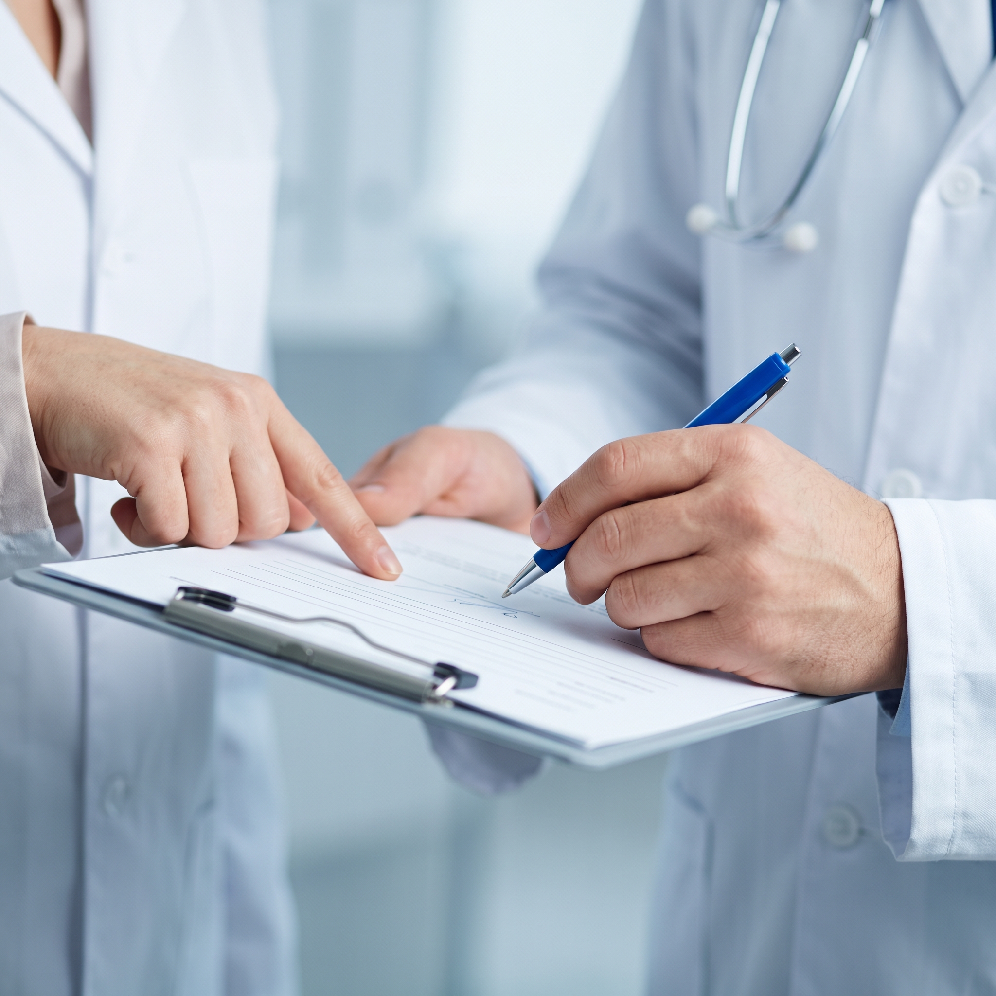 Врач записывает данные в медицинскую карту